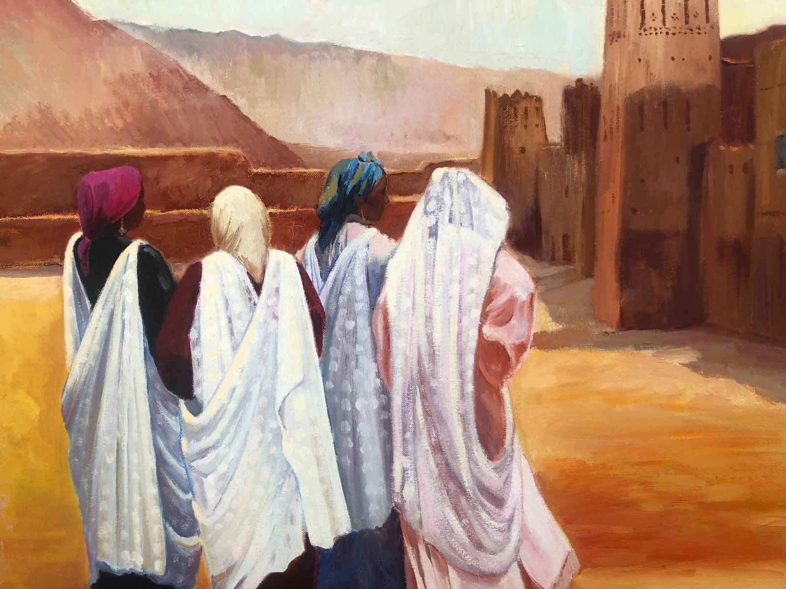 Rosa Lopez Path To The Kasbah Morocco Oil On Canvas Painting Orientalist Art C.2008 photo buy