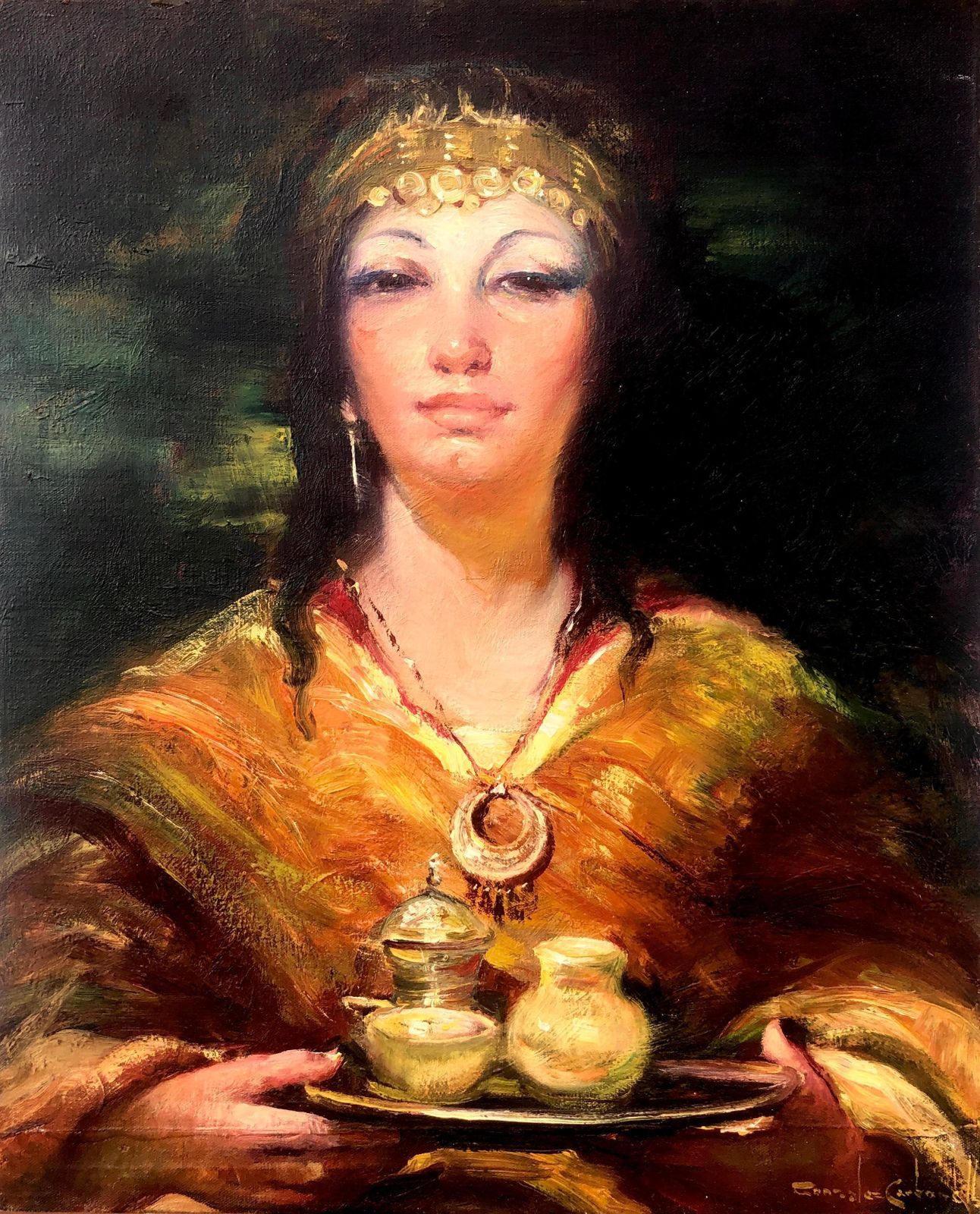 Rosendo Gonzalez Carbonell Odalisque With Tray Oil On Canvas C.1970