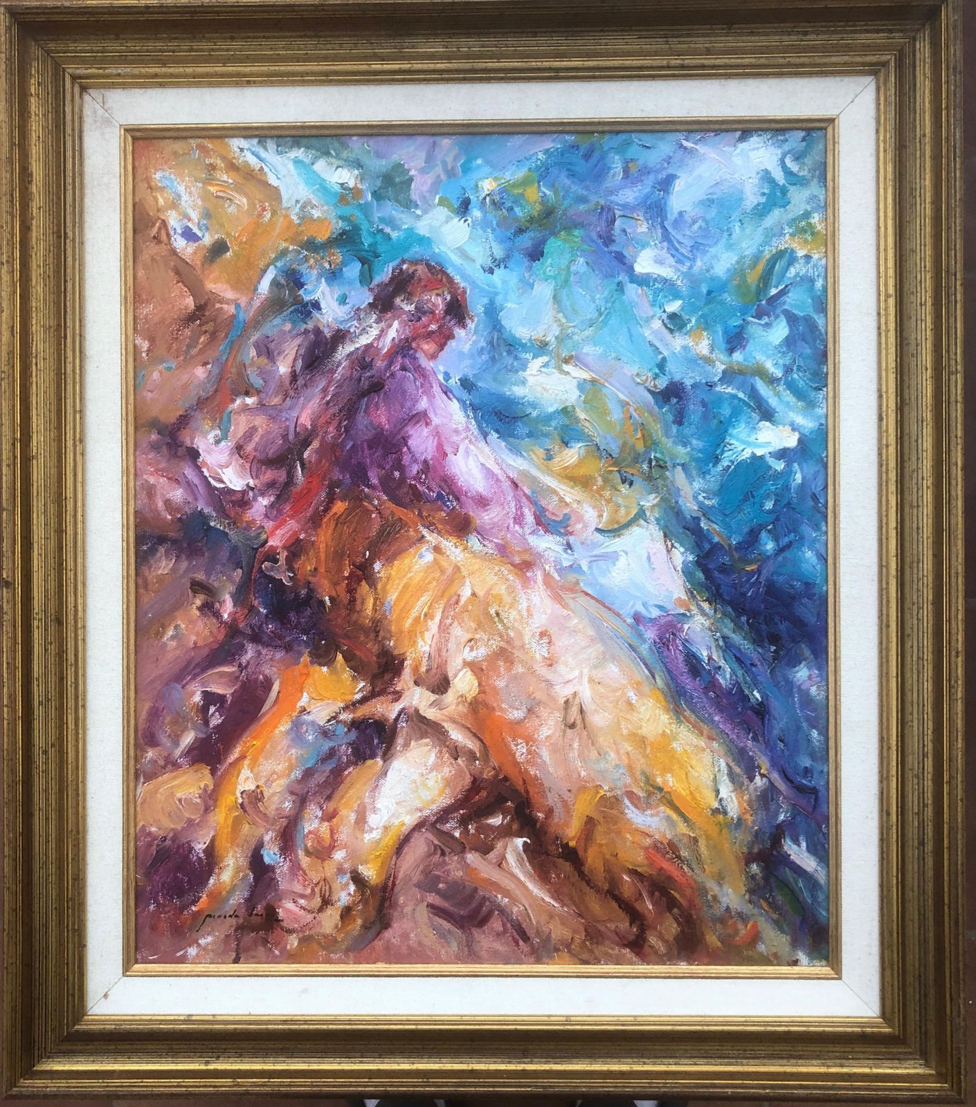 Jose Antonio Pineda Bueno Woman By The Sea Oil On Canvas Painting Mediterranean C.2000 photo furniture