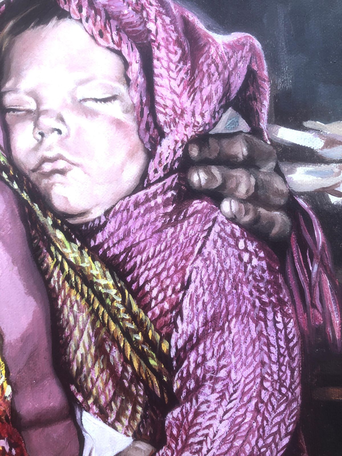 José Luis Fuentetaja Paternity Oil Acrylic On Canvas Painting Realism Spain Sitges 70s C.1980 photo vinterior