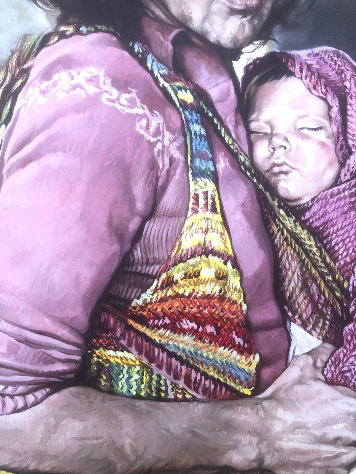 José Luis Fuentetaja Paternity Oil Acrylic On Canvas Painting Realism Spain Sitges 70s C.1980 photo buy
