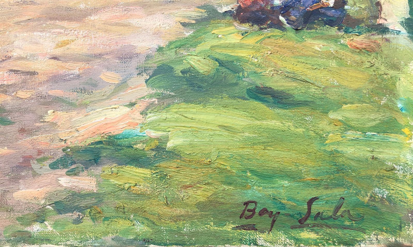 Bay Sala Zaragoza Spain Oil On Canvas Painting Impressionist Spanish Landscape C.1950 photo furniture