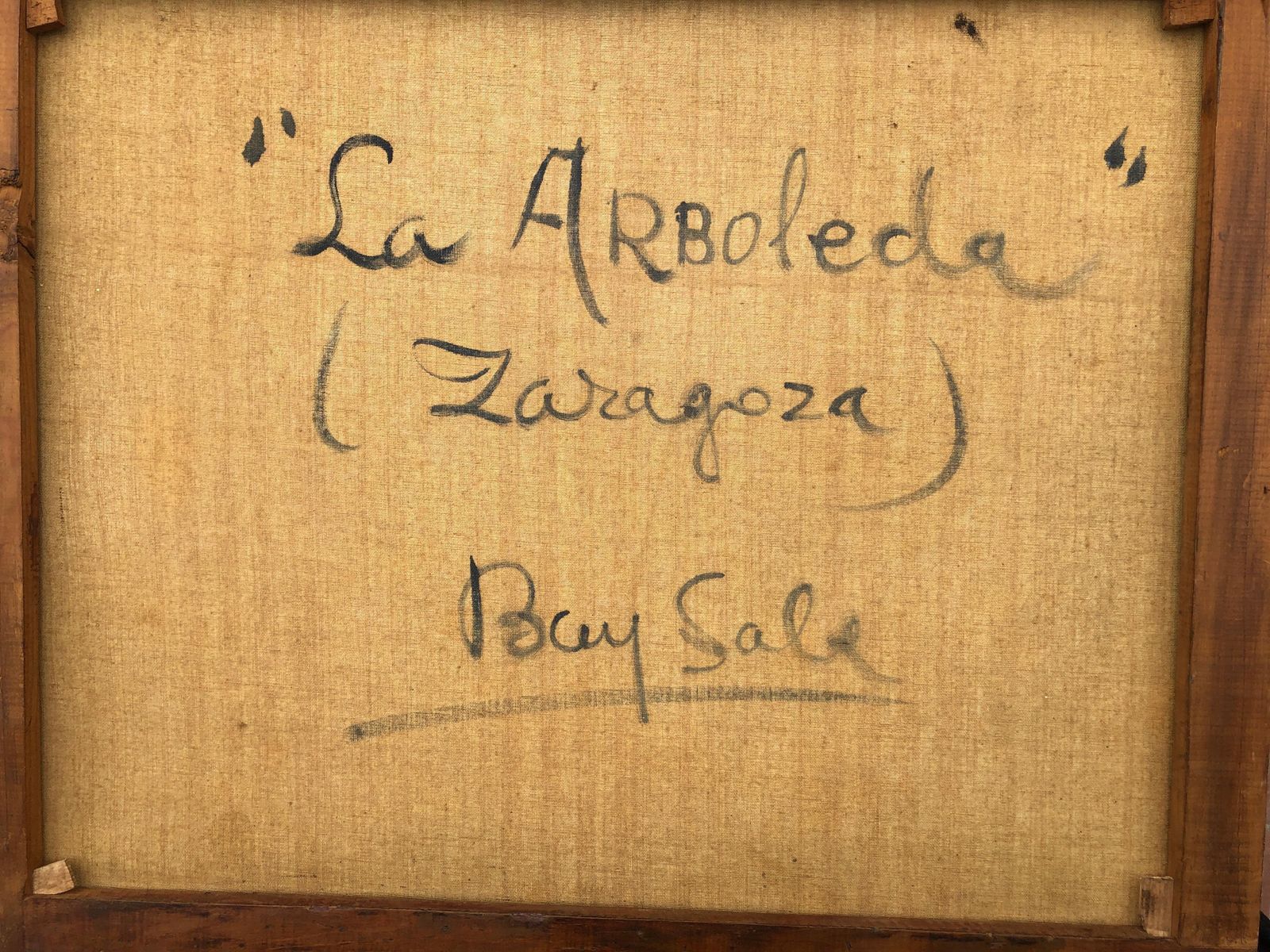 Bay Sala Zaragoza Spain Oil On Canvas Painting Impressionist Spanish Landscape C.1950 photo vintage