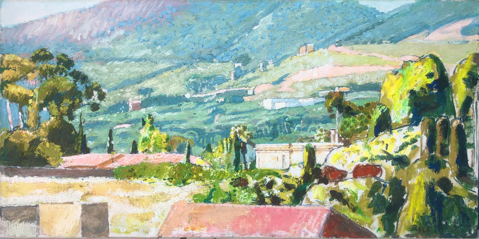 Josep Roca Sastre Spanish Mountain Landscape Oil Painting, Post Impressionist Mediterranean View 1981