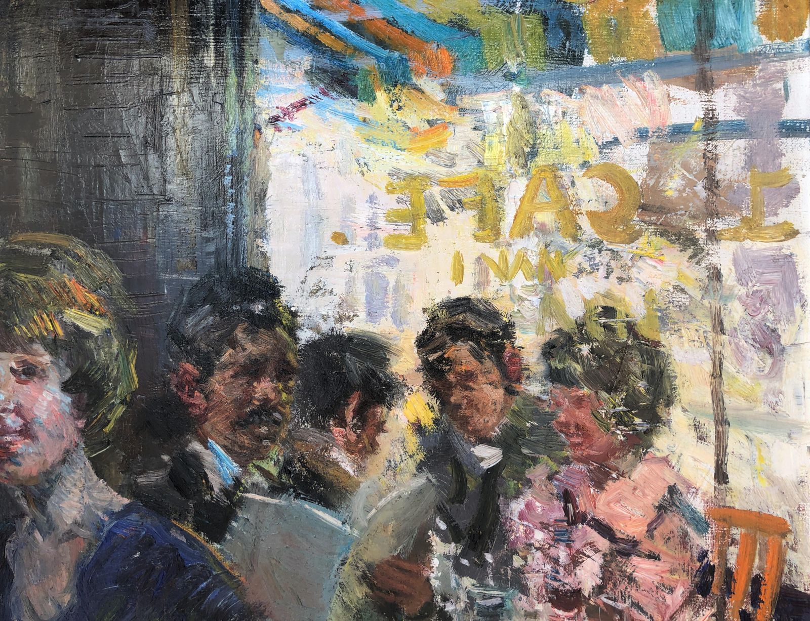 Ignacio Gil Sala Modernist Barcelona Café Scene Painting – Spanish Post Impressionist Figurative C.1980 photo 2800.0