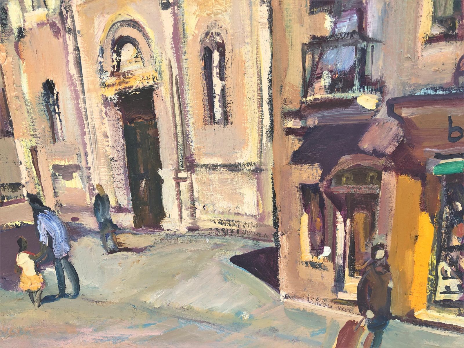 Josep Moscardo Mediterranean Town Square Painting Church Plaza Catalonia Spain Large Oil Canvas 2003 photo 2700.0