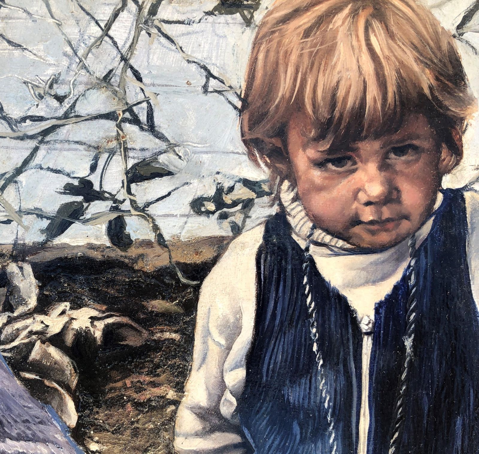 José Luis Fuentetaja Figurative Realist Acrylic Painting, Hippie Era Scene, Spanish Art 1980s Framed photo 3500.0