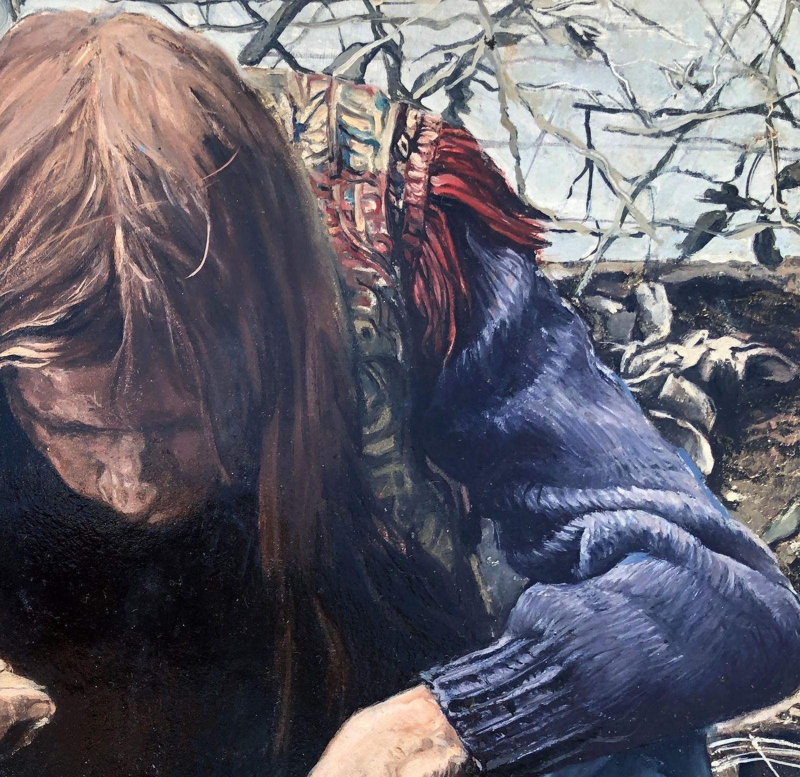 José Luis Fuentetaja Figurative Realist Acrylic Painting, Hippie Era Scene, Spanish Art 1980s Framed photo buy