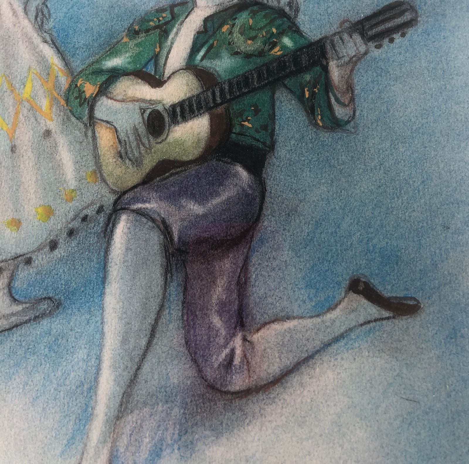 Alfredo Opisso Spanish Flamenco Dancer Guitarist Scene Pastel Drawing Mid Century Barcelona 1960s photo Art