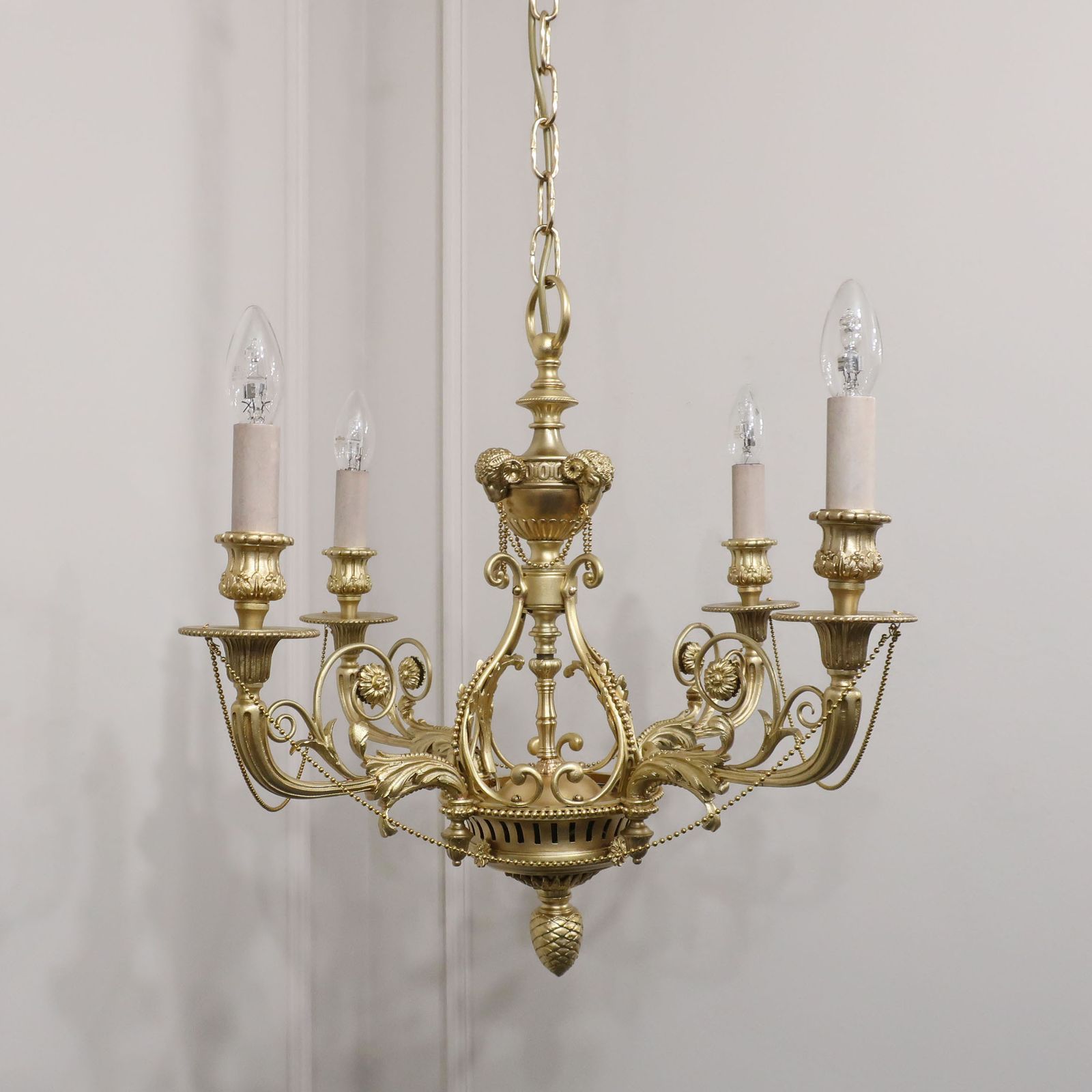 French Early 20th Century Four Arm Brass Chandelier