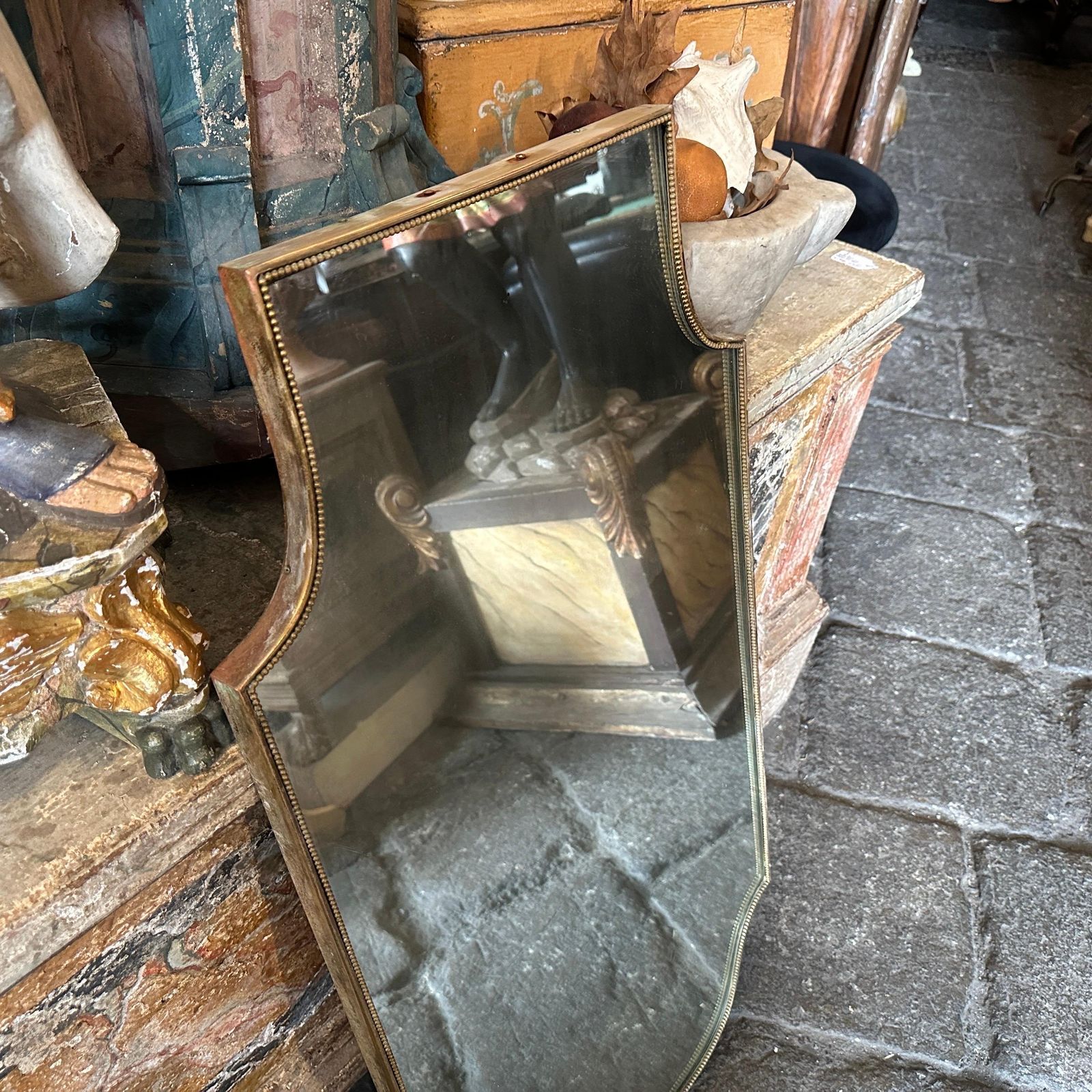 1960s Gio Ponti Style Mid Century Modern Brass Shield Italian Wall Mirrror photo Home Decor