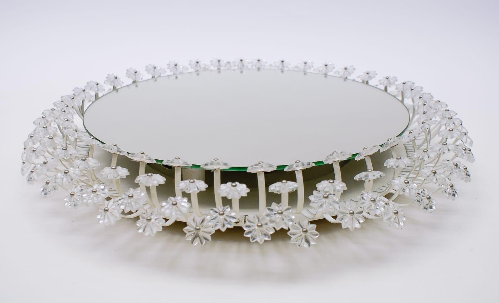 Large Round Illuminated Lucite Flower Mirror Emil Stejnar Rupert Nikoll, 1955 photo for sale