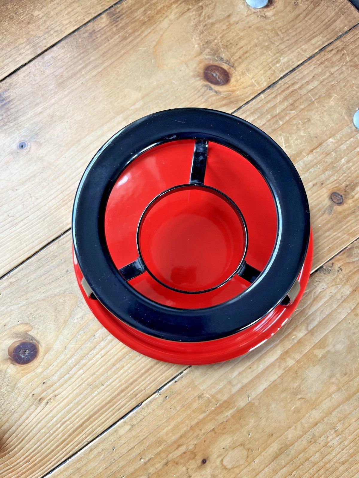 Mid Century 60's Scandinavian Style Dutch Red Floral Enamel Fondue Set & Burner photo 125.0