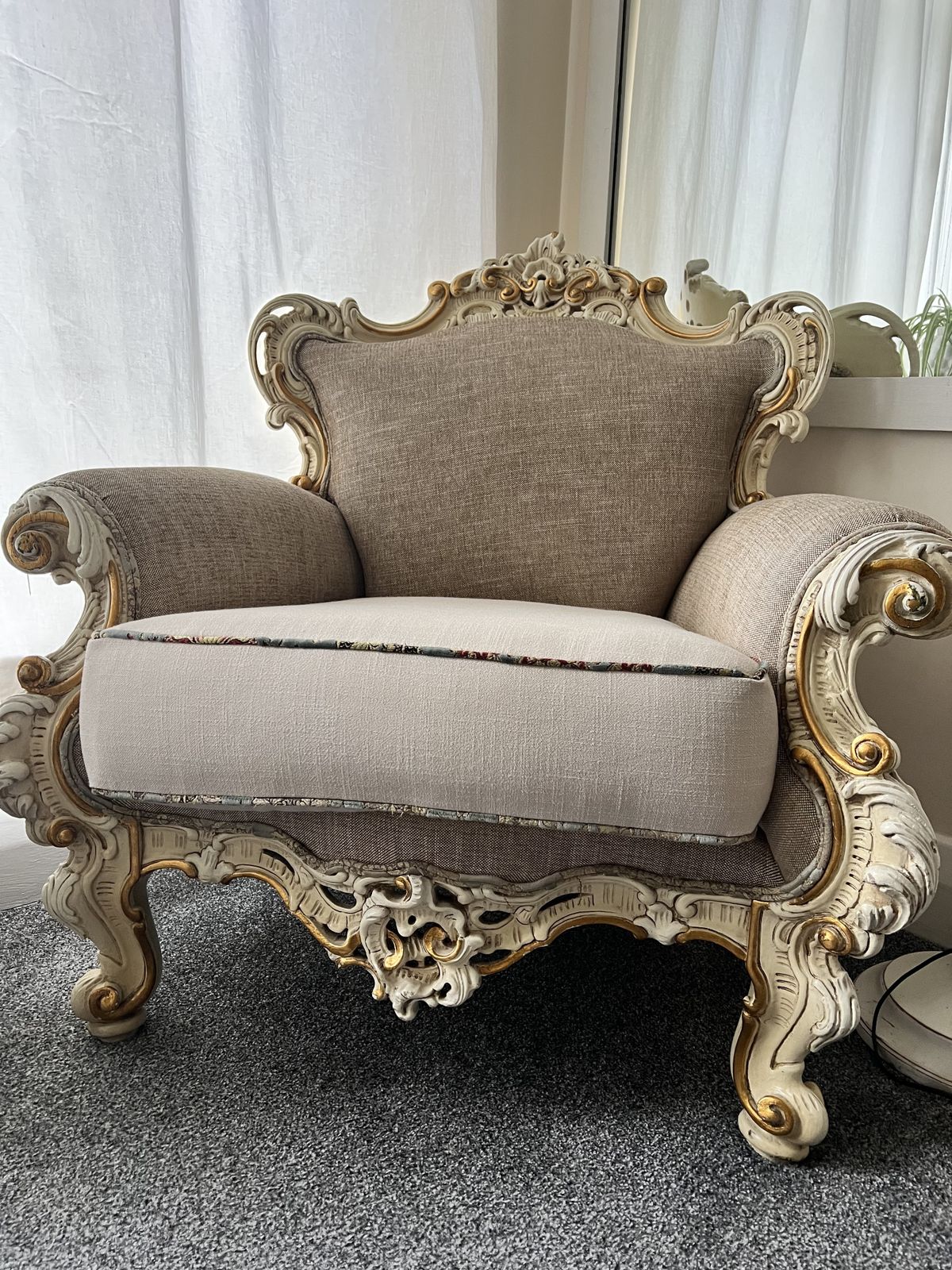 Four Beautiful Original Italian Armchairs From The 1980s. Luxurious Antique Italian Lounge Chairs In Rococo/Baroque Style. photo for sale