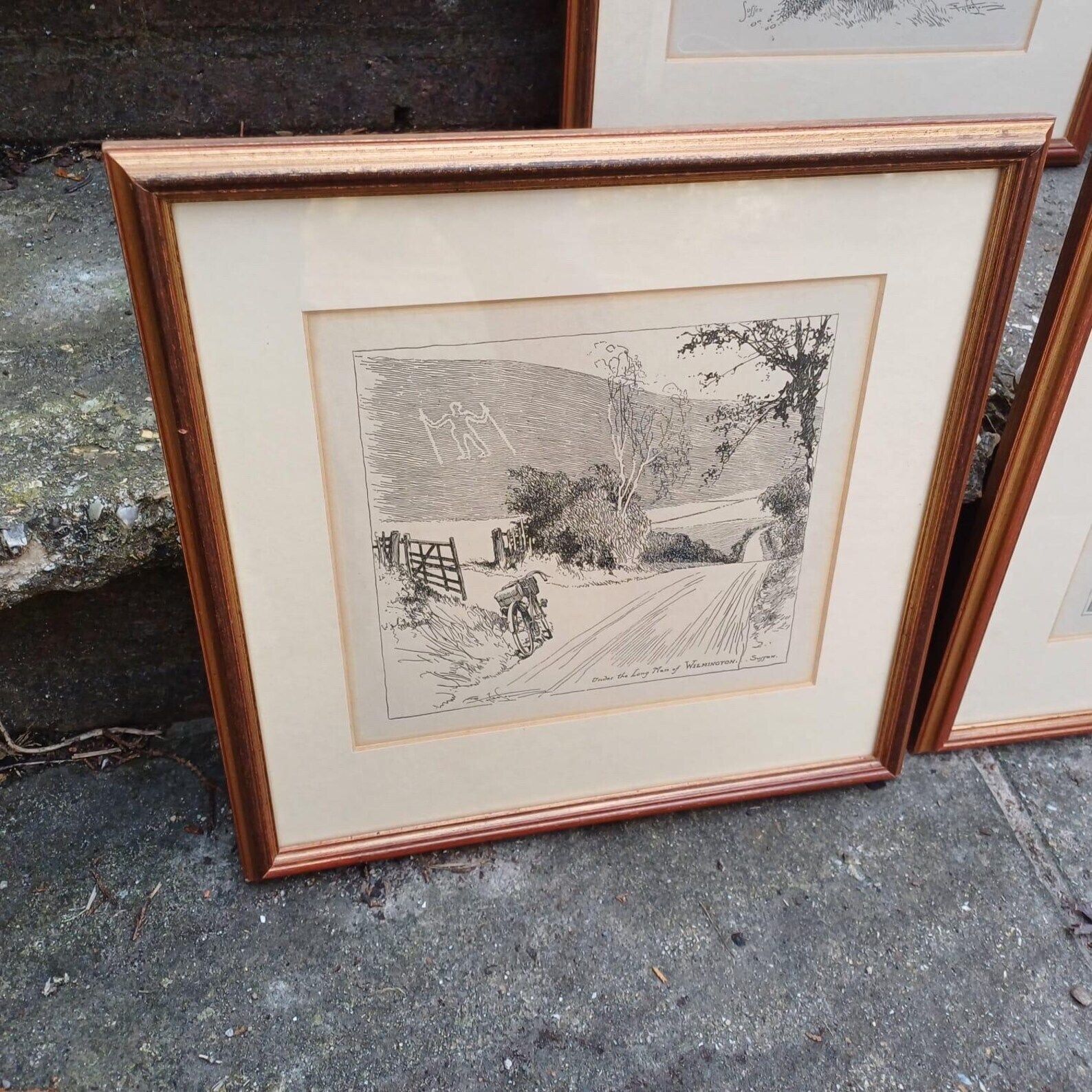 Sussex Cycling Prints   3 Pen And Ink Drawings Of West & East Sussex Scenes, All Professionally Framed photo for sale