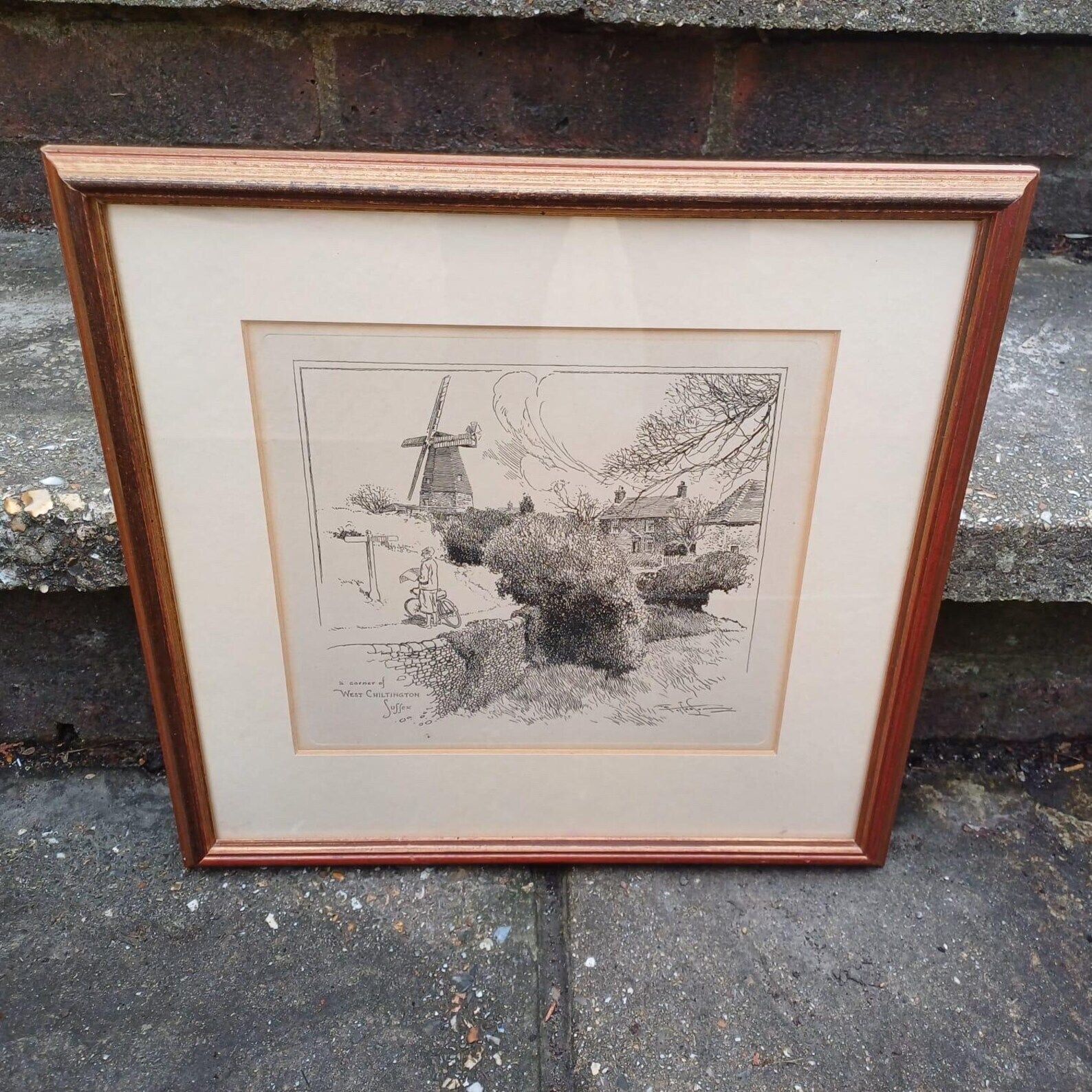 Sussex Cycling Prints   3 Pen And Ink Drawings Of West & East Sussex Scenes, All Professionally Framed photo Art