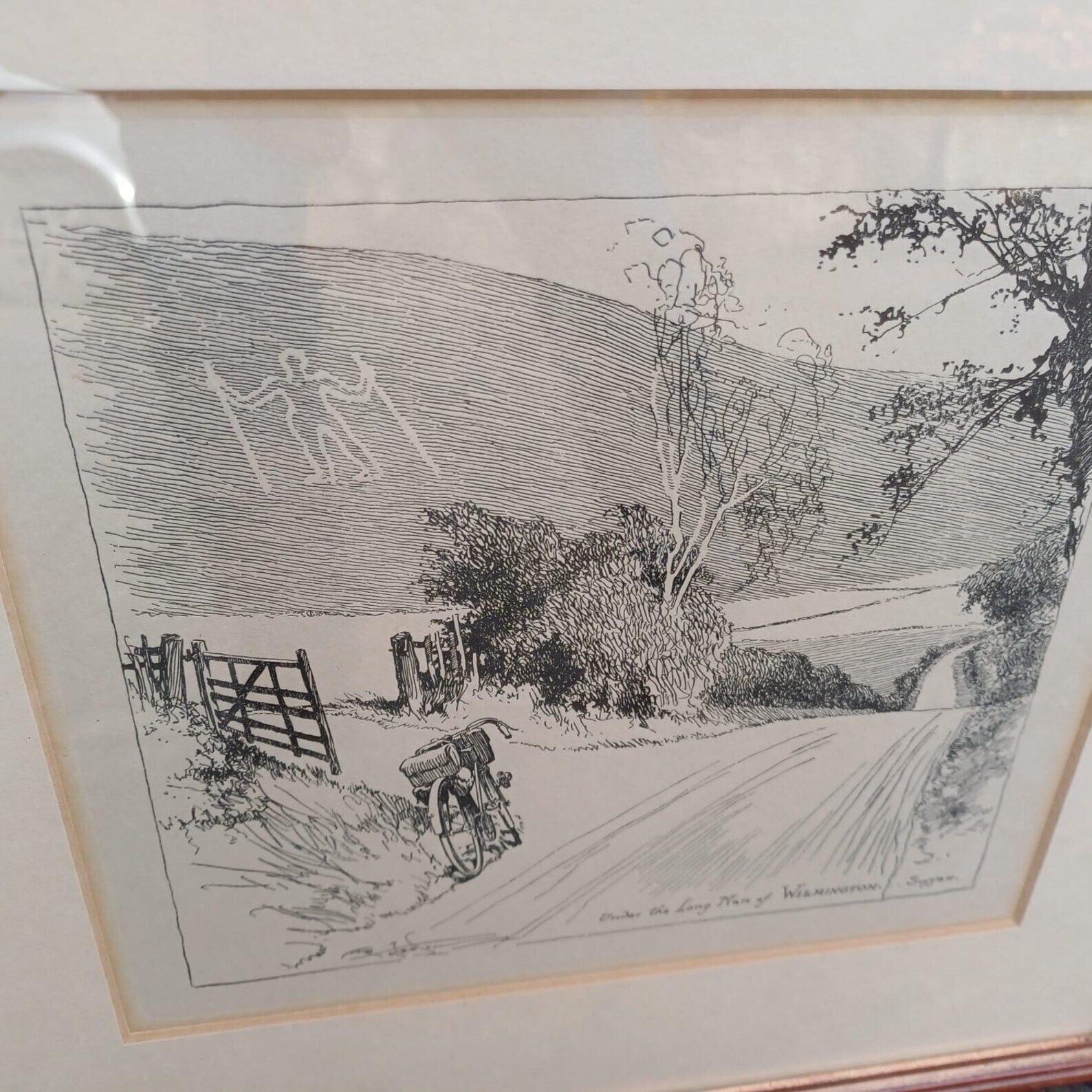 Sussex Cycling Prints   3 Pen And Ink Drawings Of West & East Sussex Scenes, All Professionally Framed photo vintage