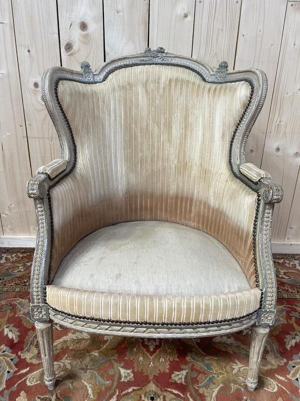 Fauteuil   Bergère De Style Louis XVI Réchampie Velours Beige photo 790.0