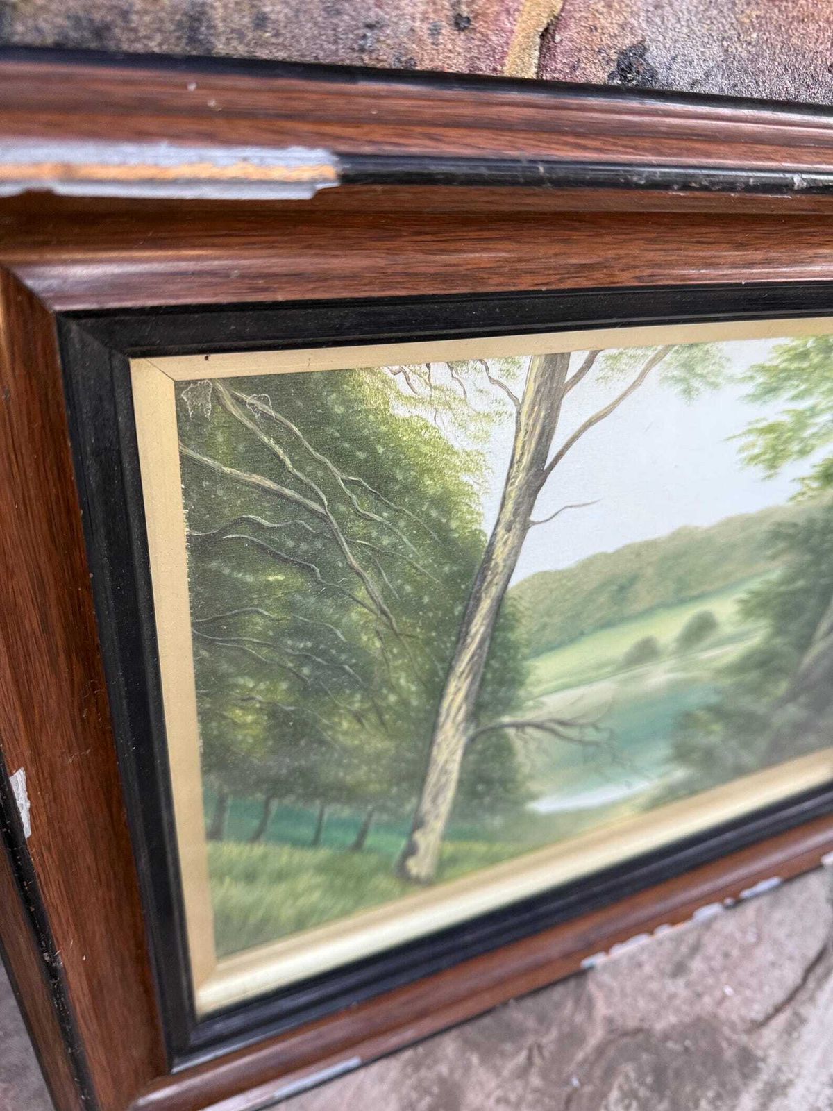 Early 1900s Landscape Painting In Stunning Vintage Wooden Gesso Glazed Frame photo 106.0