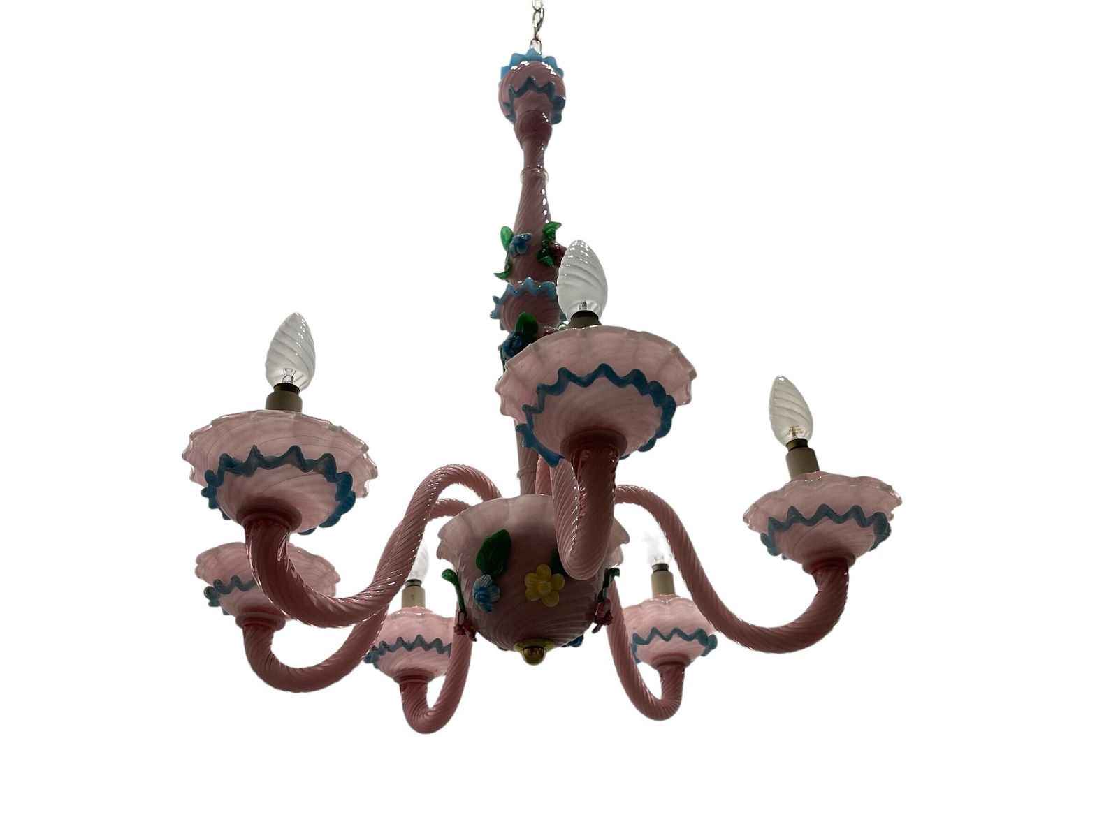 Pink Venetian Floral Chandelier 1960s photo Lighting
