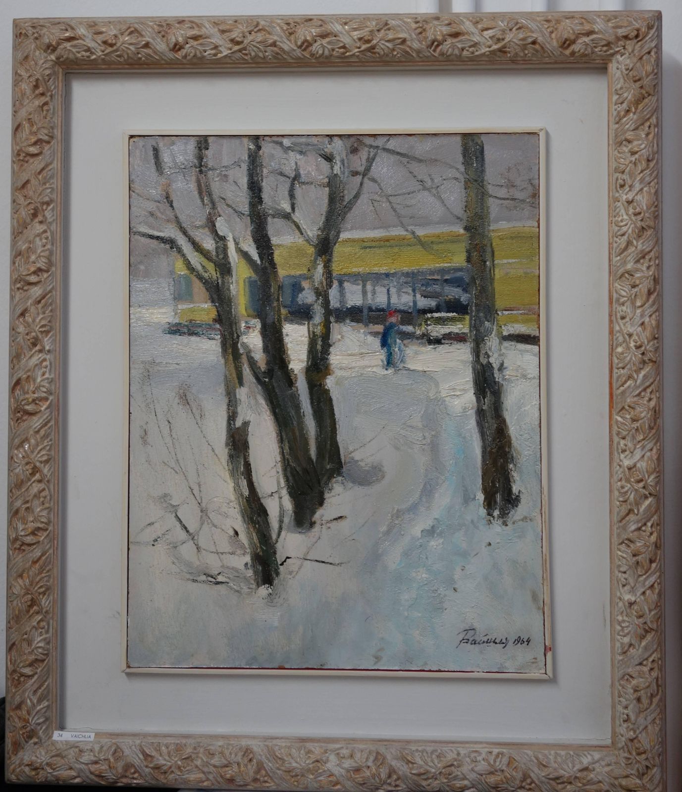 Leonid Vaichilia"Yellow House In The Snow" Snow, Forest, Winter, White Oil Cm. 39 X 50 19641964