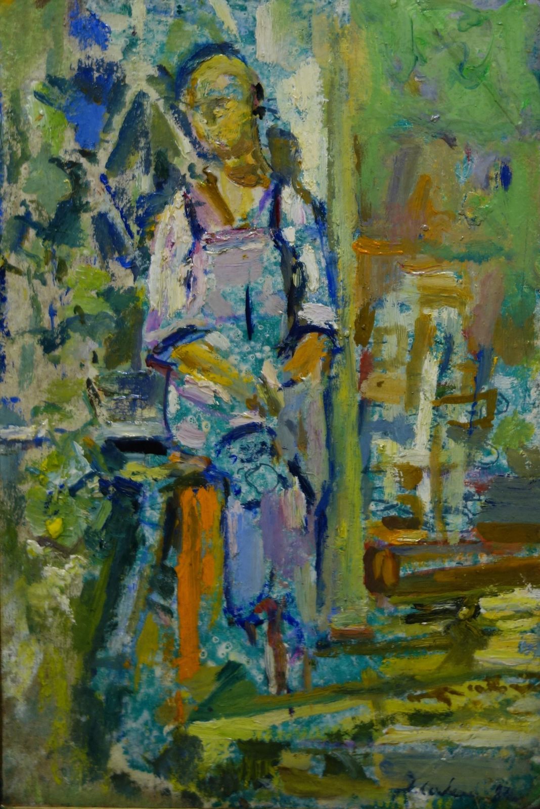 Gleb Savinov"Woman On The Veranda, Summer"  Russian, Impressionist, Oil Cm. 19 X 29 191987 photo furniture