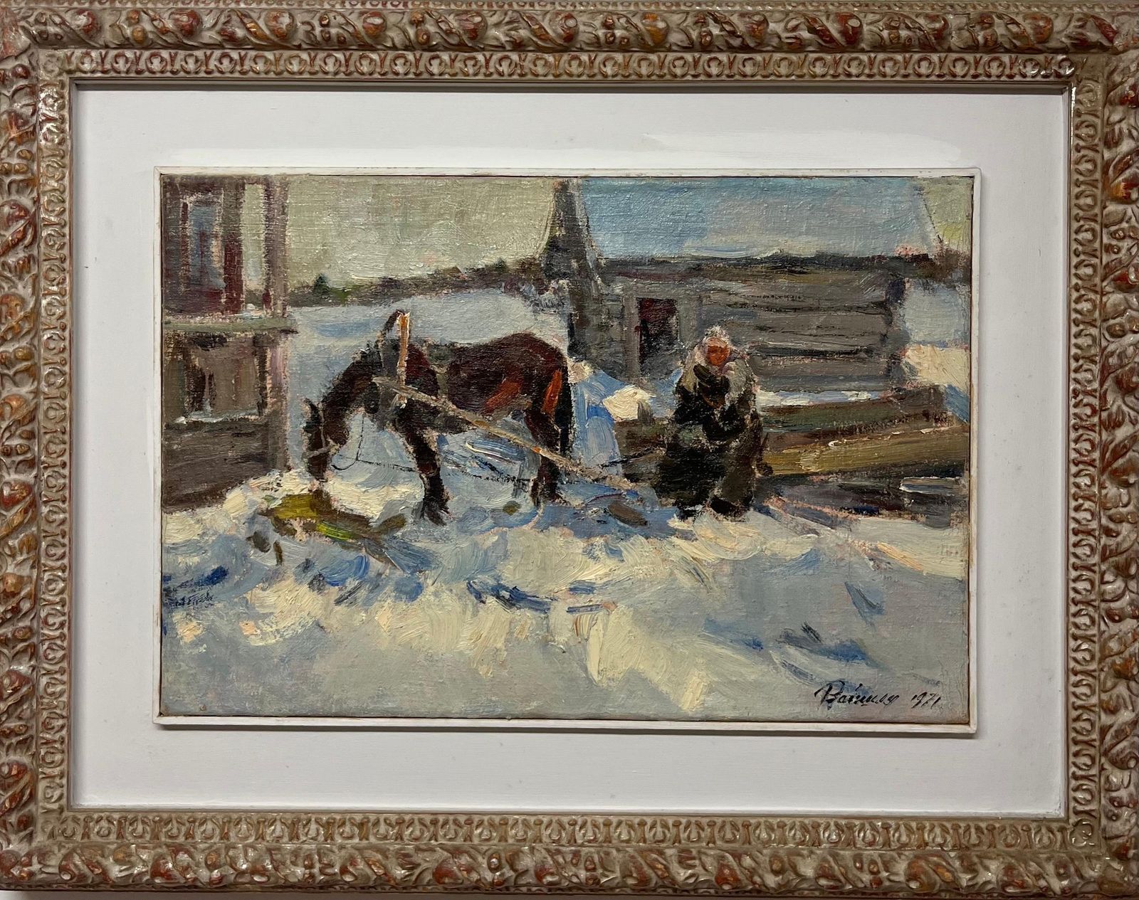 Leonid Vaichilia"Wait" Snow, Winter,  Oil   Cm. 50 X 33  19711971