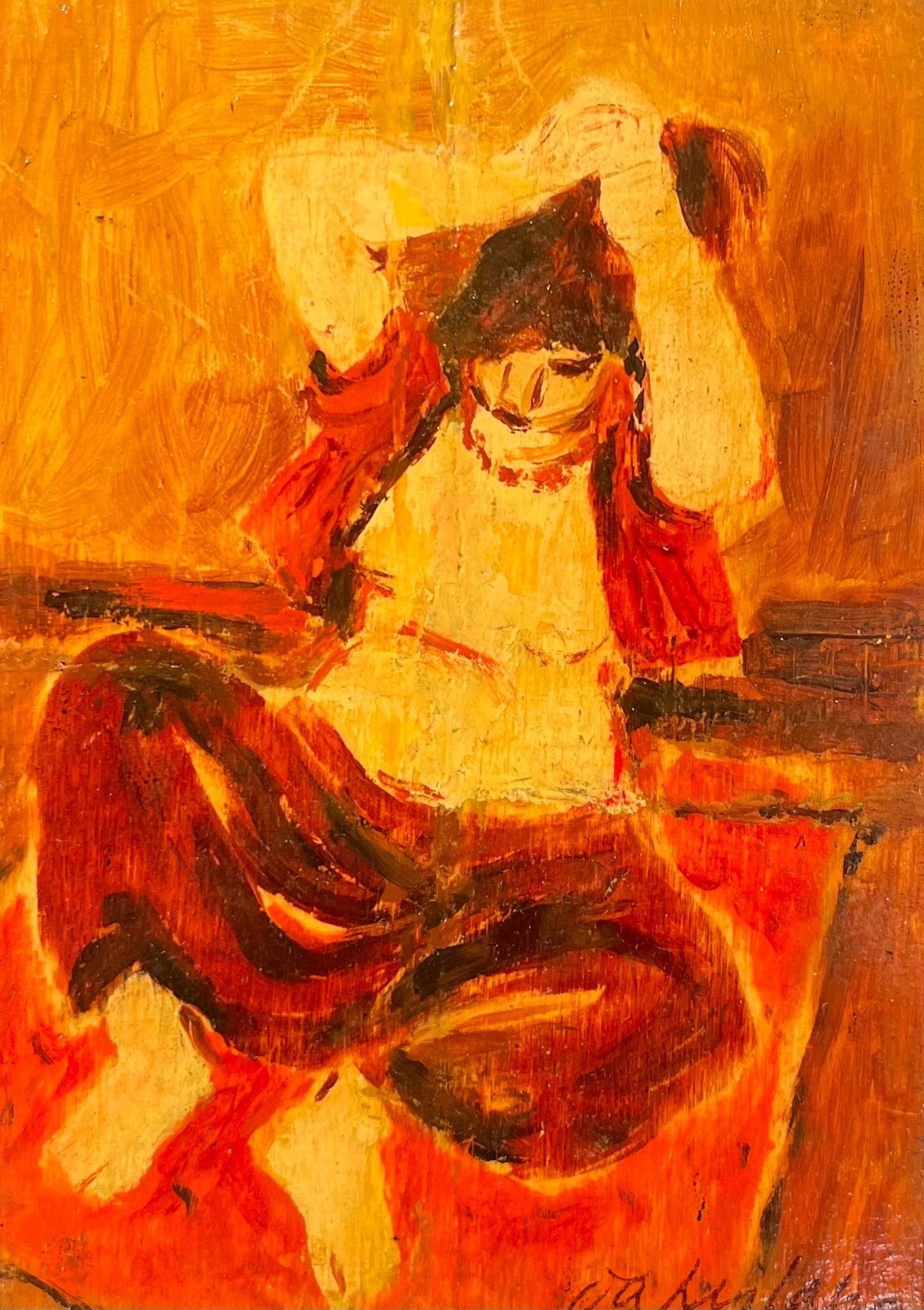 Giulio Da Milano"Red Odalisque" Oil Cm. 17 X 12 1947  Offer Free Shipping1947 photo furniture