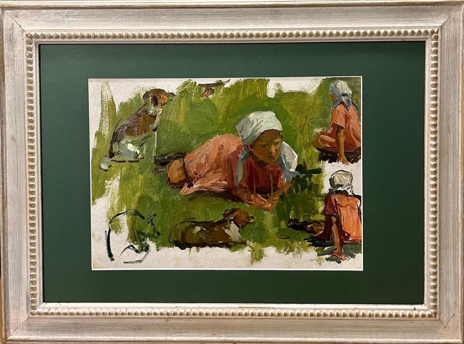 Klara Vlassova"Little Girl With Dog " Oil Cm.35 X 25  19501950