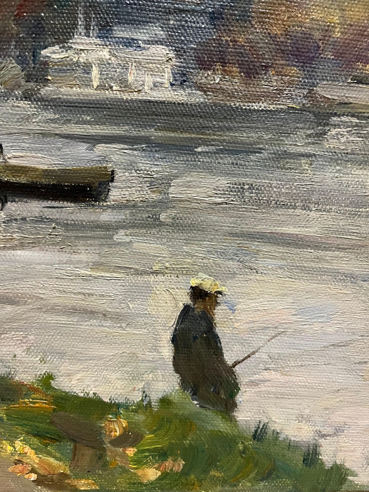 Boris Mikhailovich Lavrenko"On The River Bank A Fisherman ..." (Neiva, Russia) Oil Cm. 46 X 29 19801980 photo for sale