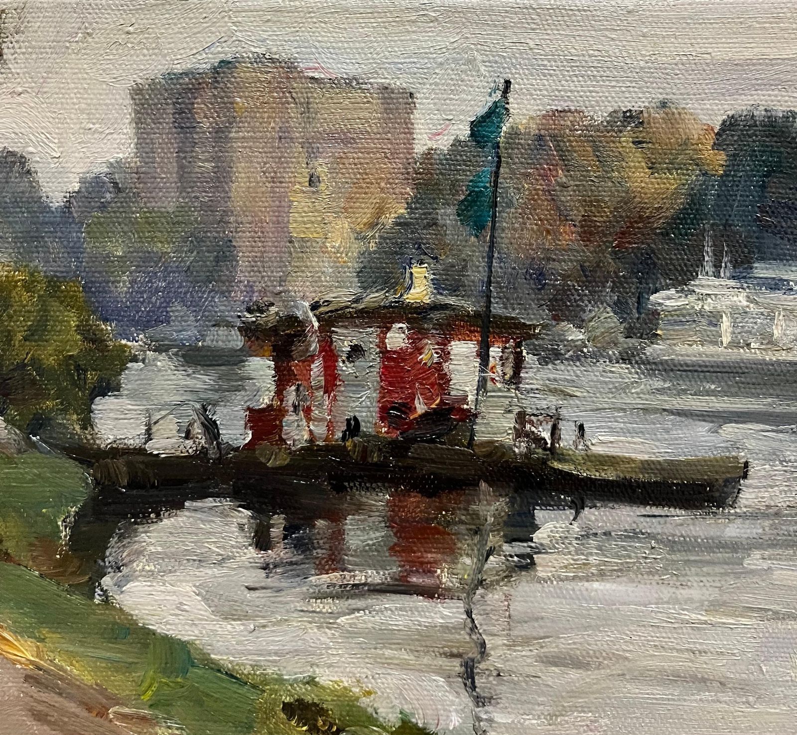 Boris Mikhailovich Lavrenko"On The River Bank A Fisherman ..." (Neiva, Russia) Oil Cm. 46 X 29 19801980 photo vinterior