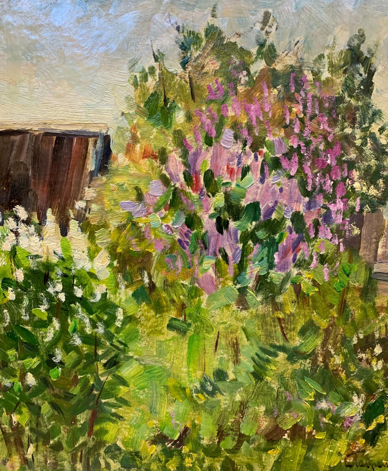 Boris Lavrenko"Flowery Lilac"Country House, Garden Cm. 50 X 40 Oil 1980 Shipping Free1980 photo furniture