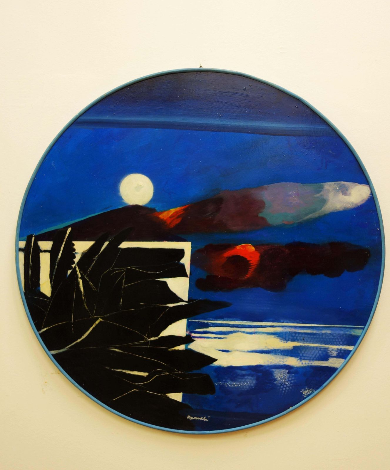 Fernando Farulli"Night Landscape Tuscany"   Oil   1989  Diameter  Cm. 100  Blue , Night1989