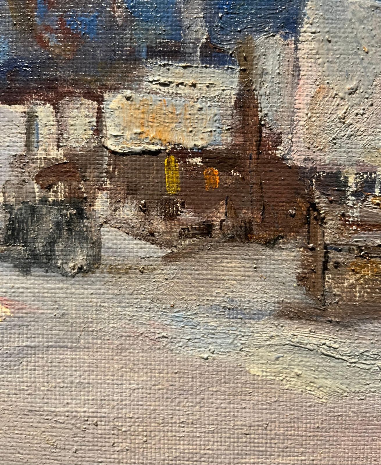 Leonid Vaichilia"Evening In The Small Town" Snow, Winter, White Oil  Cm.50 X 25  19671967 photo buy