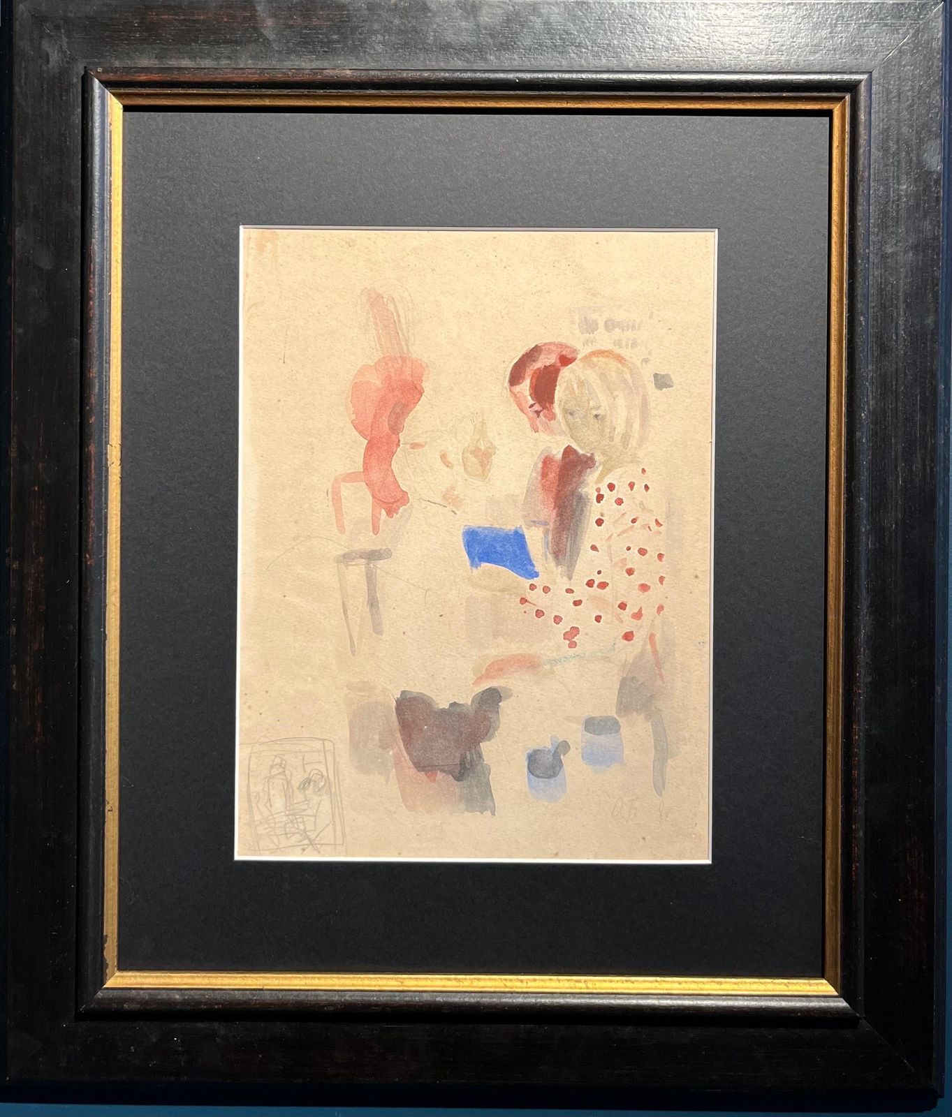 Olga Bogaevskaja"Children" Little Girl, Child, Red, Blue, Reading Cm. 31 X 24 1980 1980