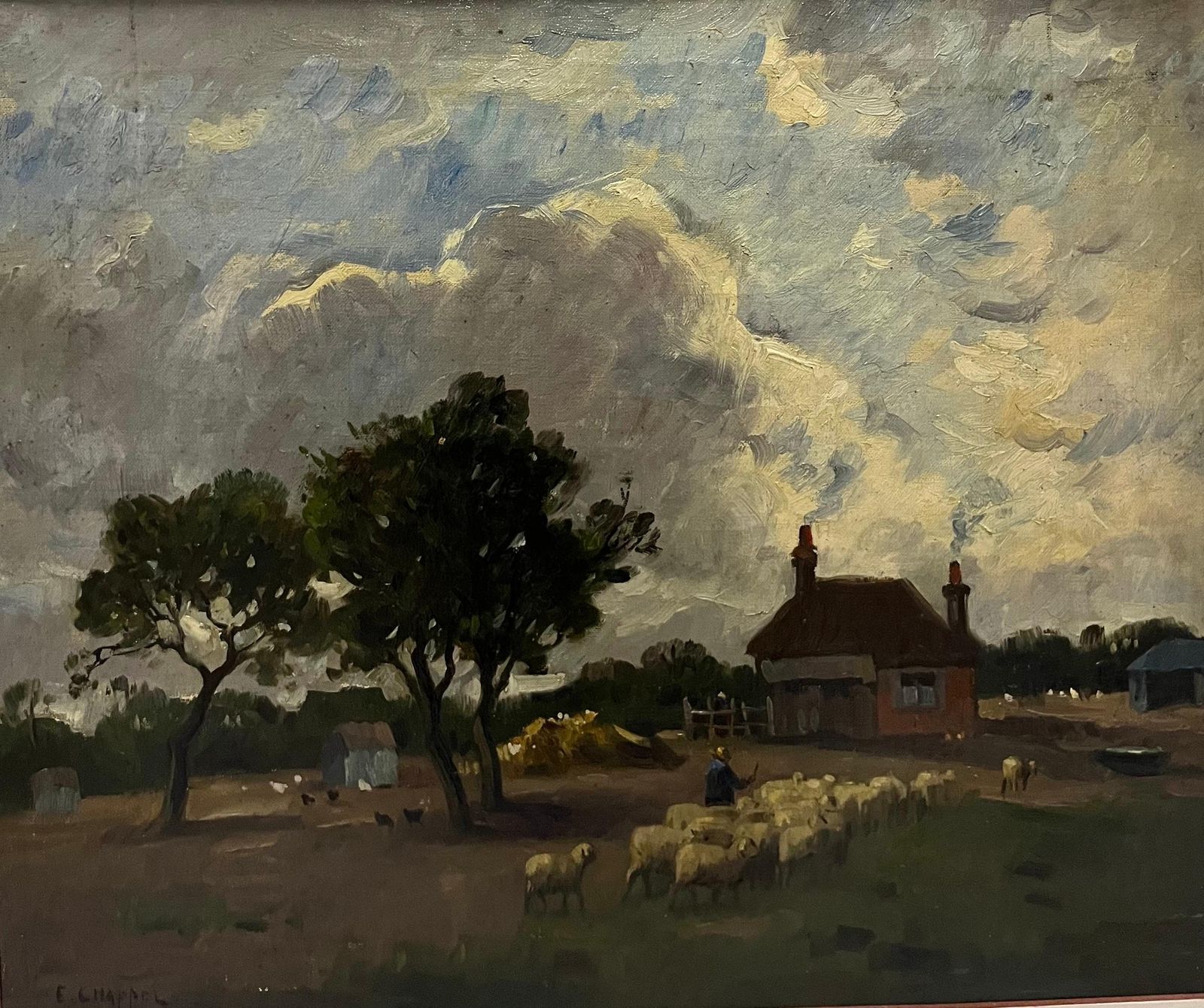 Edouard Chappel"Vers La Bergerie" Oil Cm. 61 X 50  1890  France1890 photo furniture