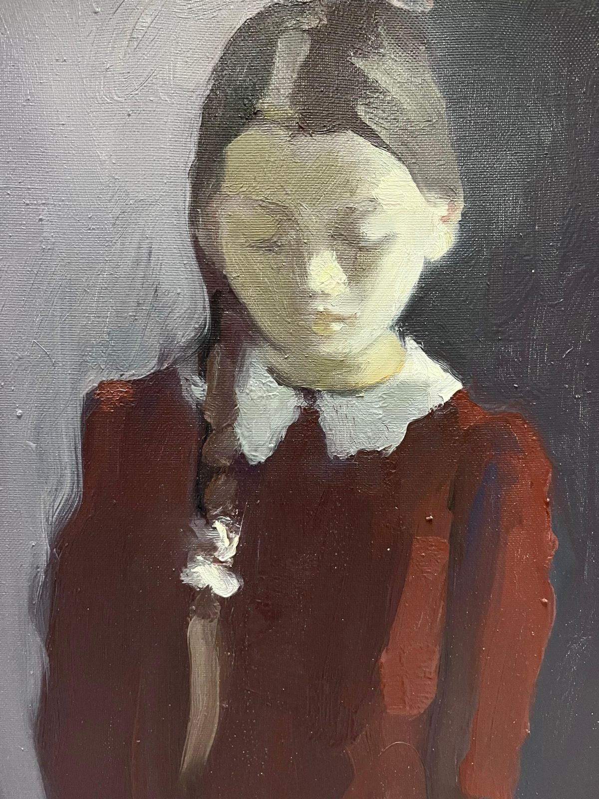 Igor Smekalov"Portrait Of A Little Girl In Bordeaux" Oil Cm. 37 X 702007 photo for sale