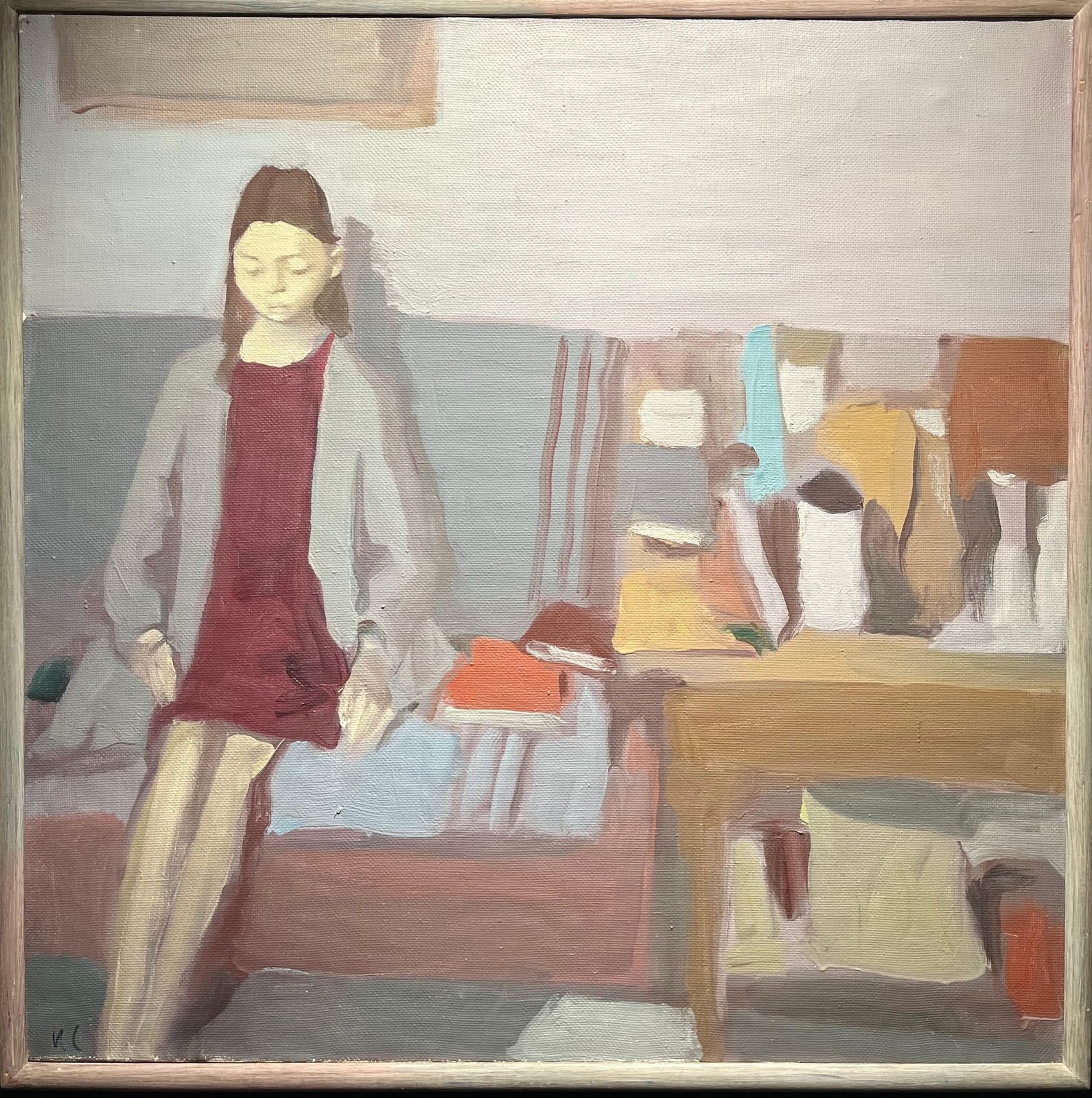 Igor Smekalov"Interior With Girl And Still Life" Grey, Blue Oil Cm. 90 X 90 20192009