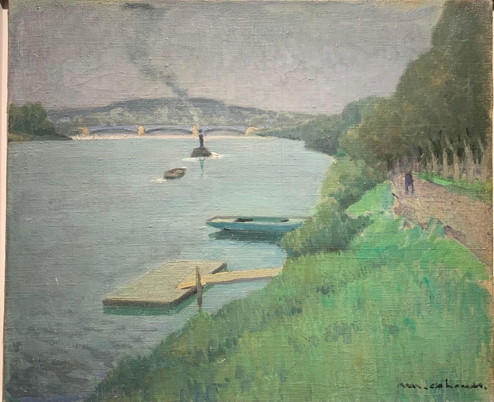 Henry Maurice Cahours"La Seine à Puteaux"   Oil, Cm. 55 X 46, 1930 Ca 1930 Ca photo furniture