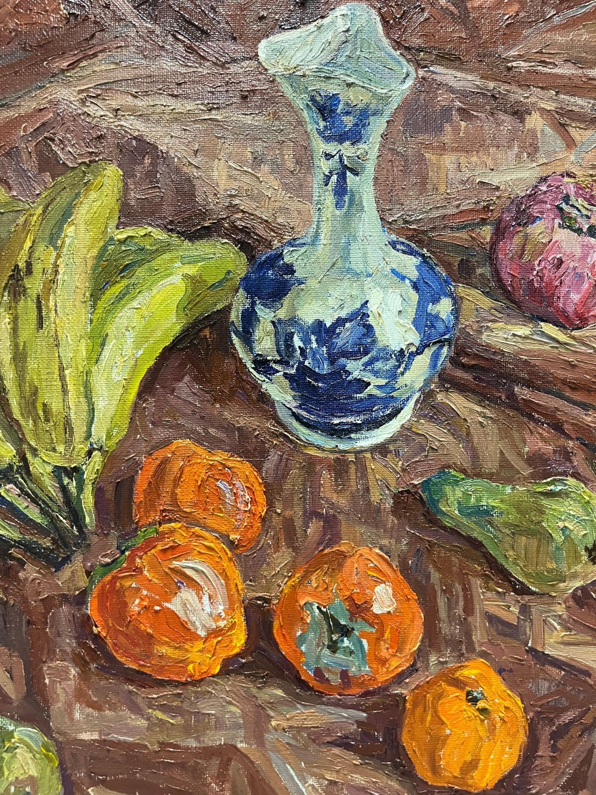 Maya Kopitzeva" Natura Morta Con Vaso Blu E Cachi Arancioni " Olio , Cm 69 X 59  19871987 photo buy
