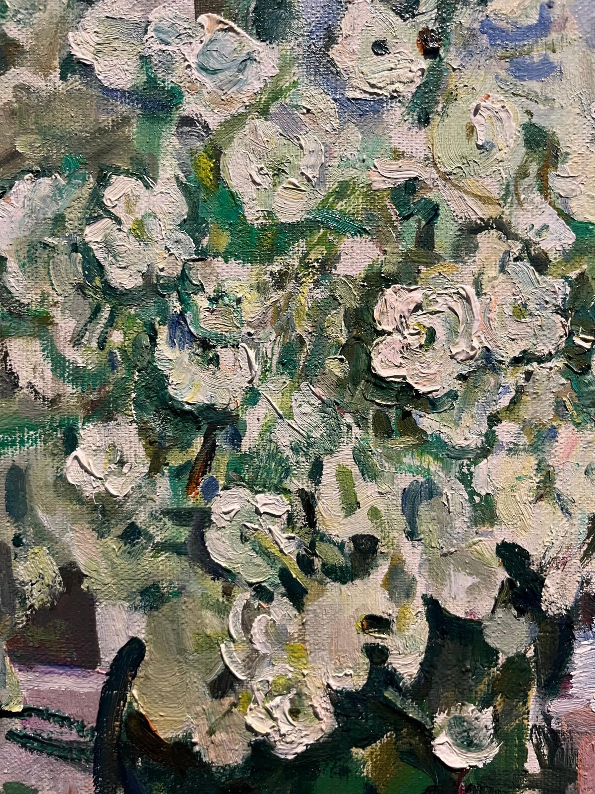 Gleb Savinov" White Flowers " Oil On Canvas  Cm. 54 X 49 1990  White, Pink , Green 1990 photo vinterior