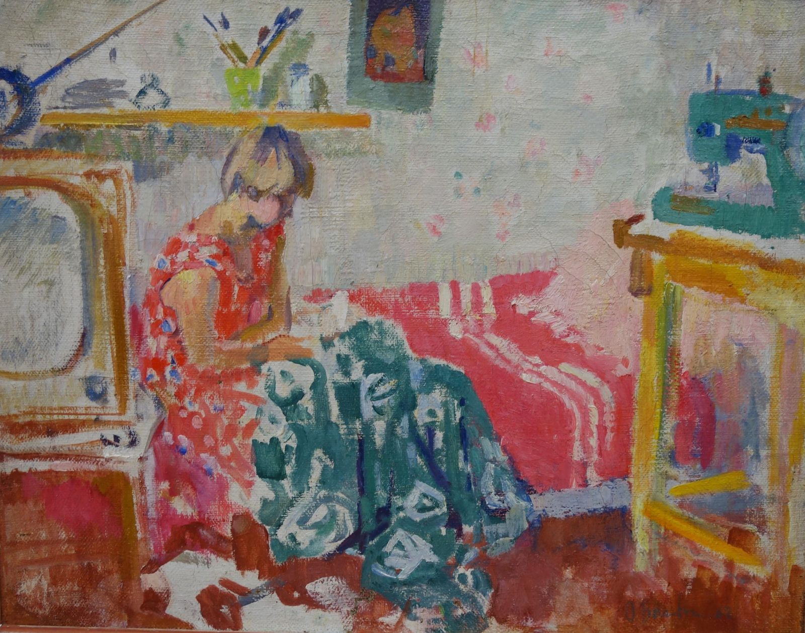 Olga Bogaevskaja"Interior Of My Room"Interior, Girl, Oil Russia, 1962 Cm. 81 X 641962