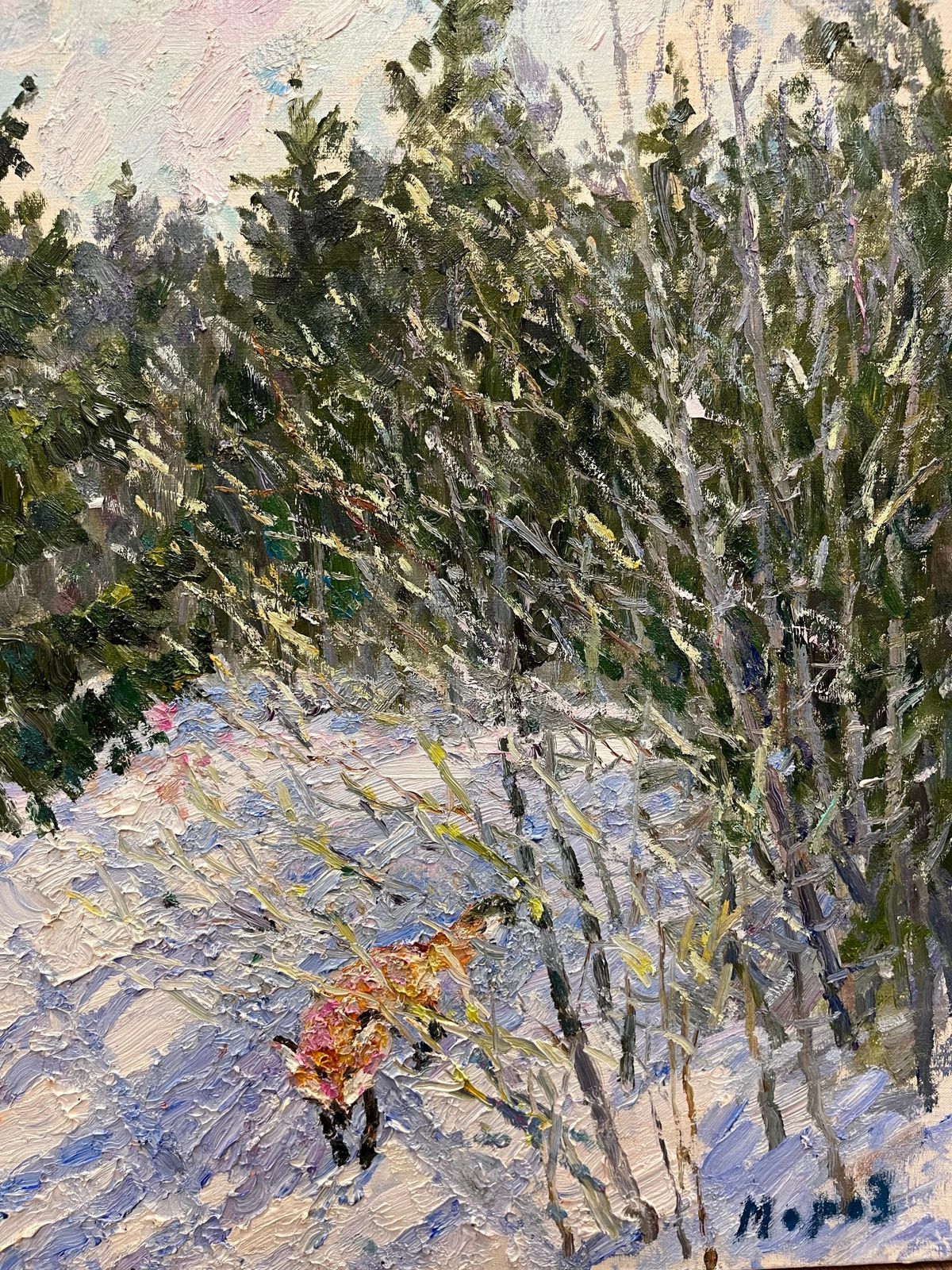 Georgij Moroz“Volpe Nella Neve” Olio Cm 85 X 762008 photo Art