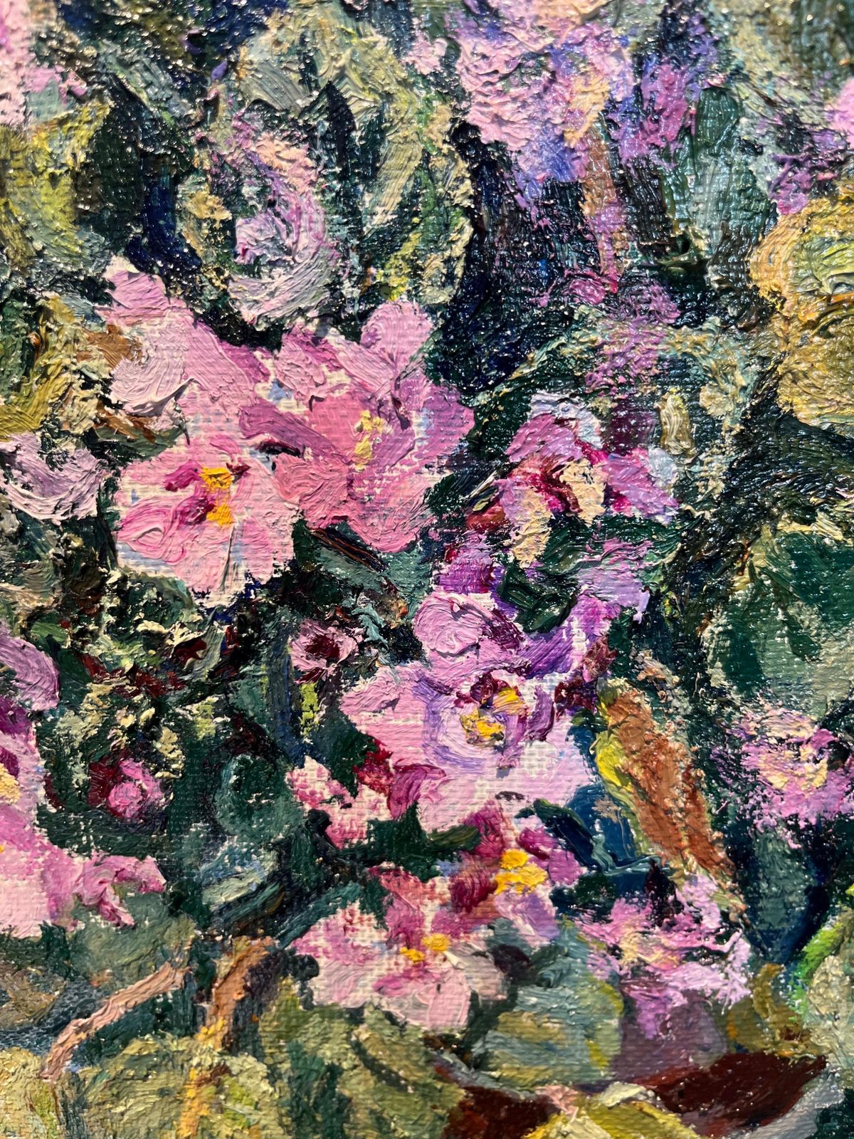 Maya Kopitzeva" Violets On A Green Tablecloth" Oil Cm. 70 X 60 photo vinterior