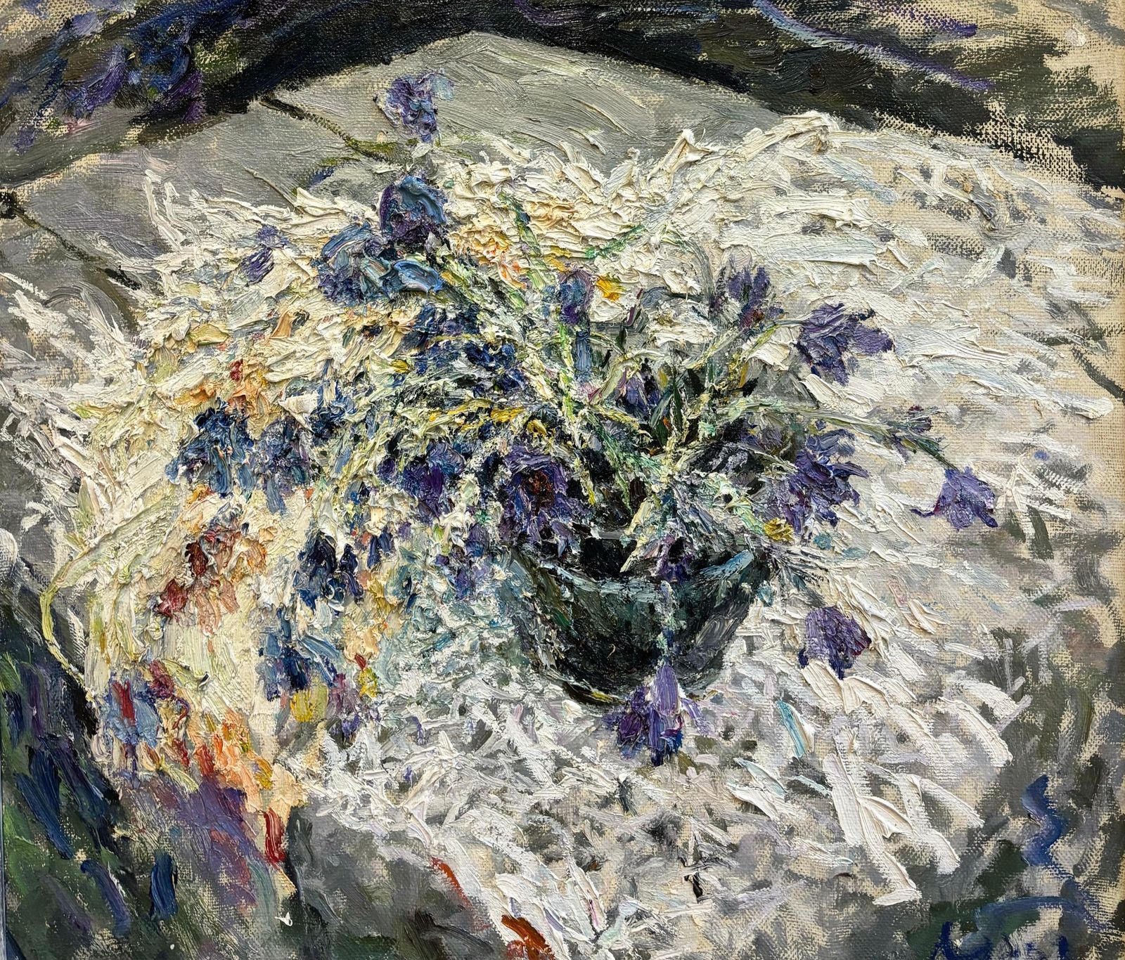 Georgij Moroz" Primi Fiori" Olio Su Tela Cm. 68 X 60  1990