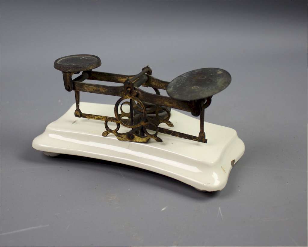 Ceramic And Brass Postal Scales. photo for sale