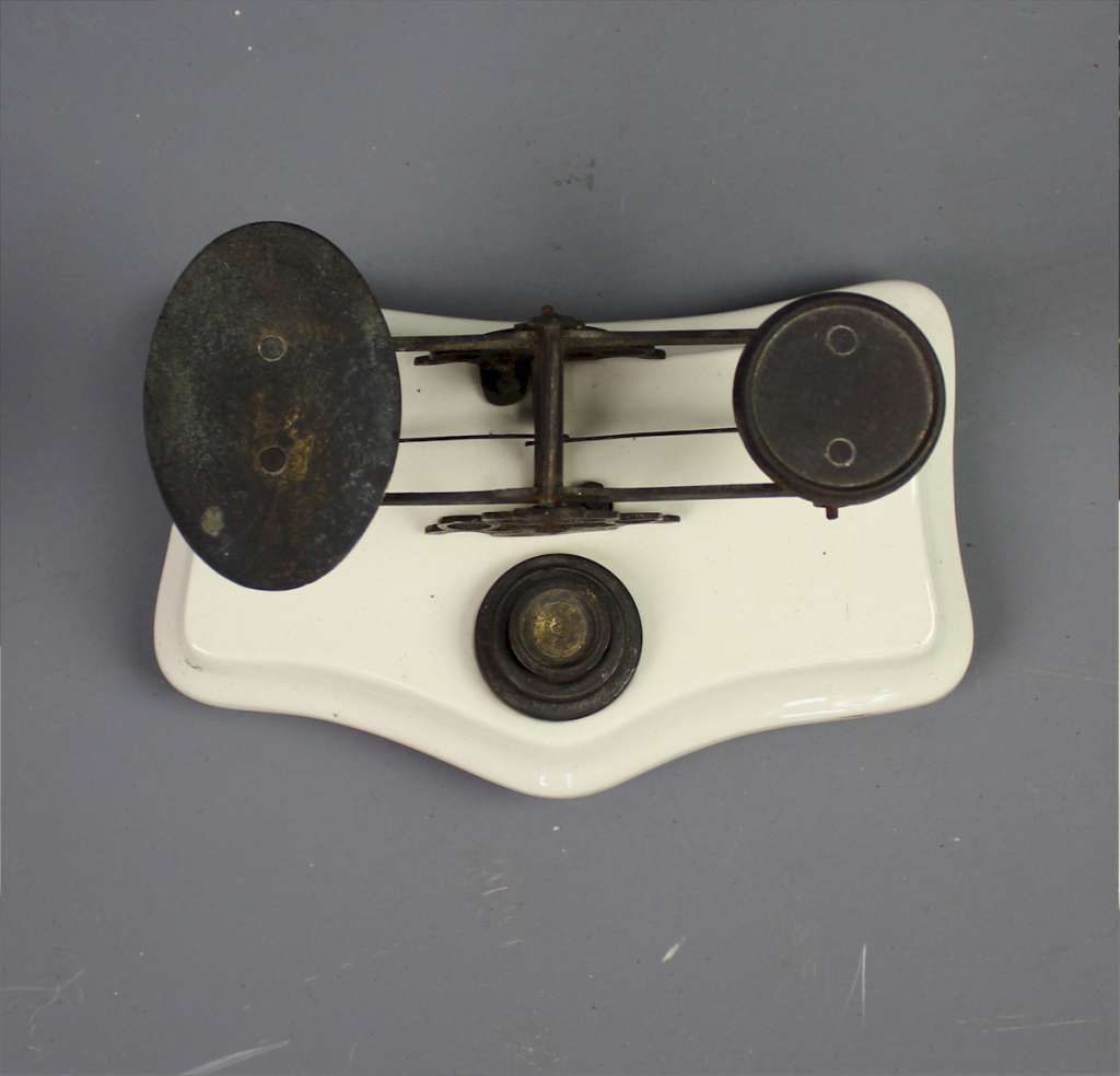 Ceramic And Brass Postal Scales. photo Home Decor
