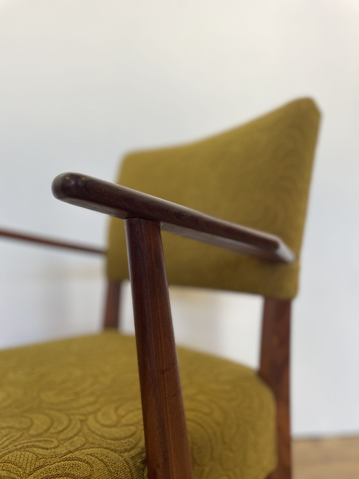 photo for sale Danish Teak Upholstered Armchair W/ Green Fabric
