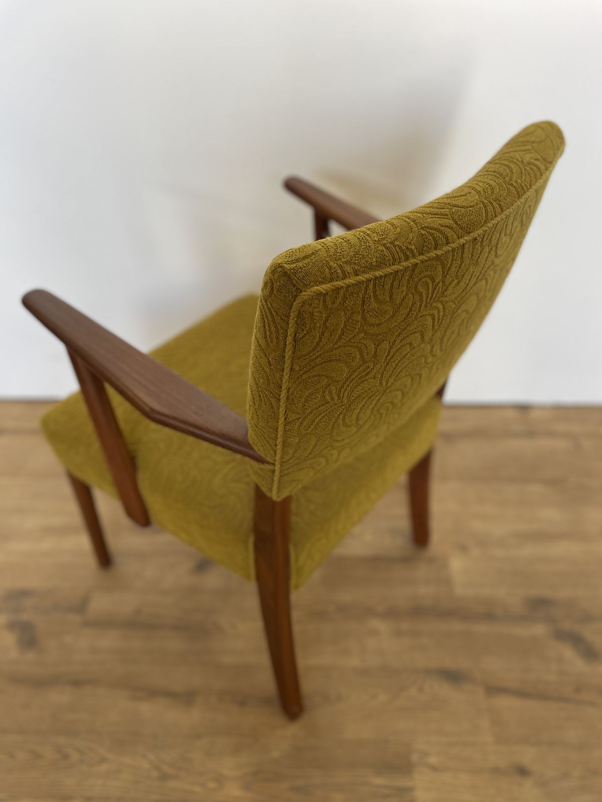 Furniture Danish Teak Upholstered Armchair W/ Green Fabric photo