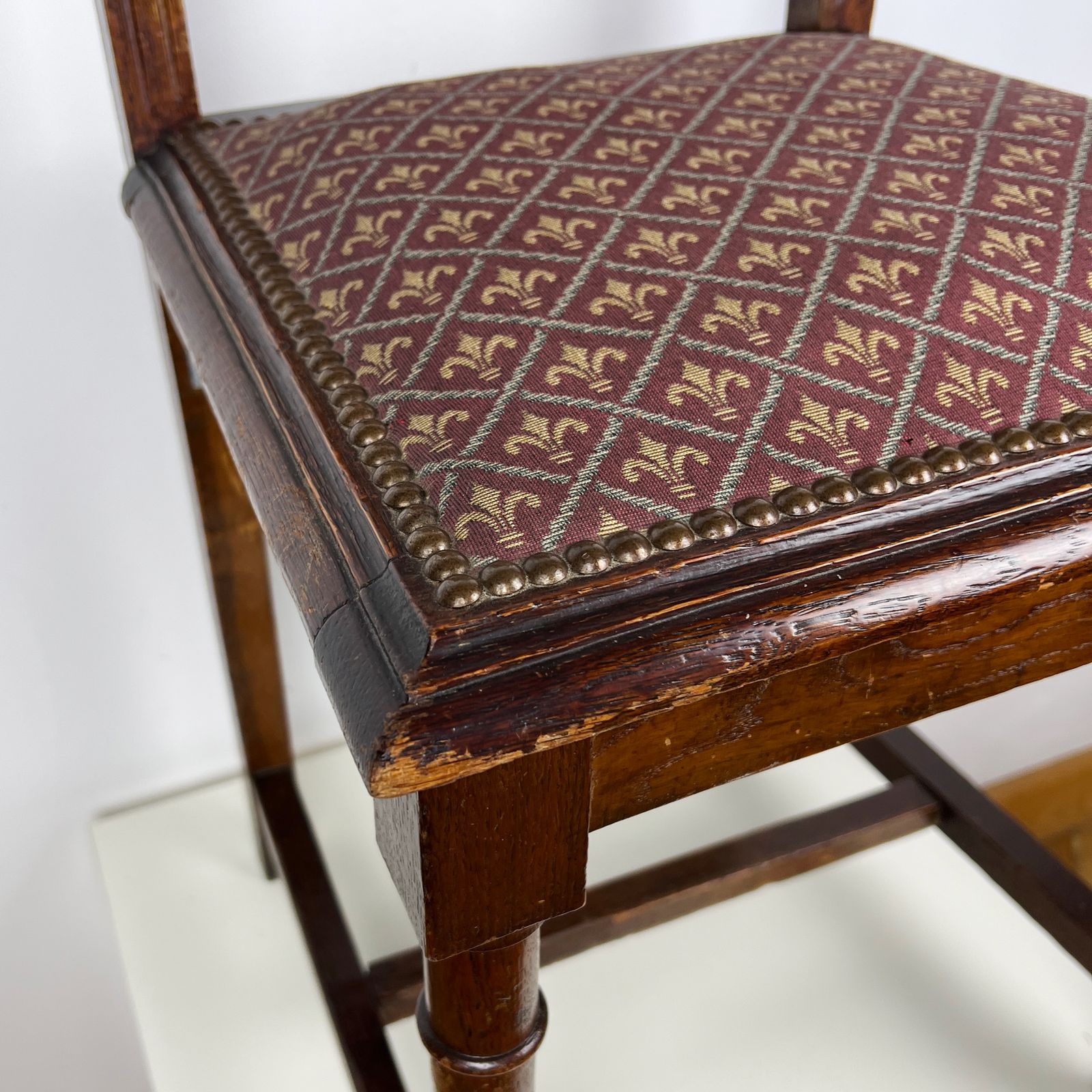 Antique Henry II Oak Chair, Rattan Carved Wood Side Chair photo vintage